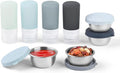 8-Pack Salad Dressing Container To Go, 2-oz Silicone Small Condiment Squeeze Bottles and 1.6 oz Stainless Steel Sauce Containers Cups, Leakproof Condiment Containers with Lids for Lunch Box