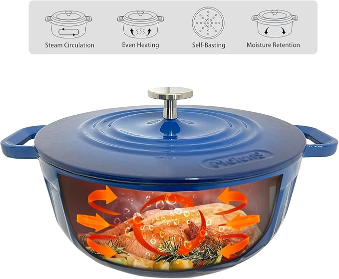 5 Quart Enameled Cast Iron Dutch Oven with Lid - round pot with lid – blue dutch oven - Enamel pot(Skydeep Blue)