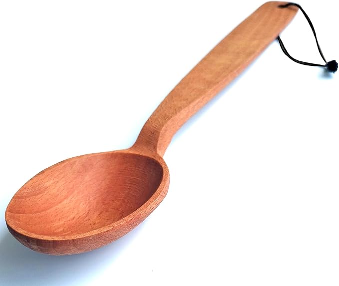 ECOSALL 14" Large Wooden Spoon with a Deep Scoop. Heavy Duty Big Non-Stick Cooking Spoon with a Strong Long Handle for Stirring, Mixing, Canning in Big Pots.