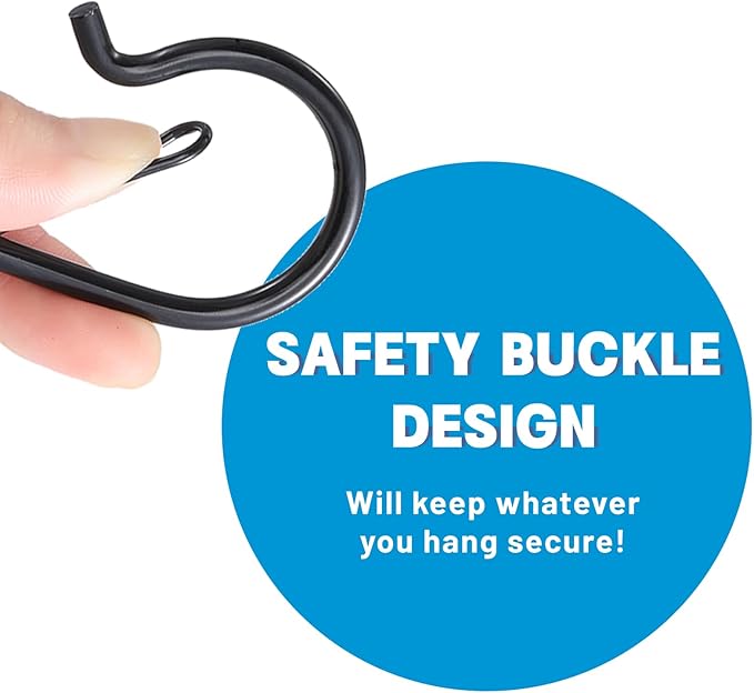 35 Pcs S Hooks for Hanging Safety Buckle, 3.5 Inch Stainless Steel S Shaped Locking Hooks for Colleague Dorm, Kitchen, Plants Pots Towels Bags, Black
