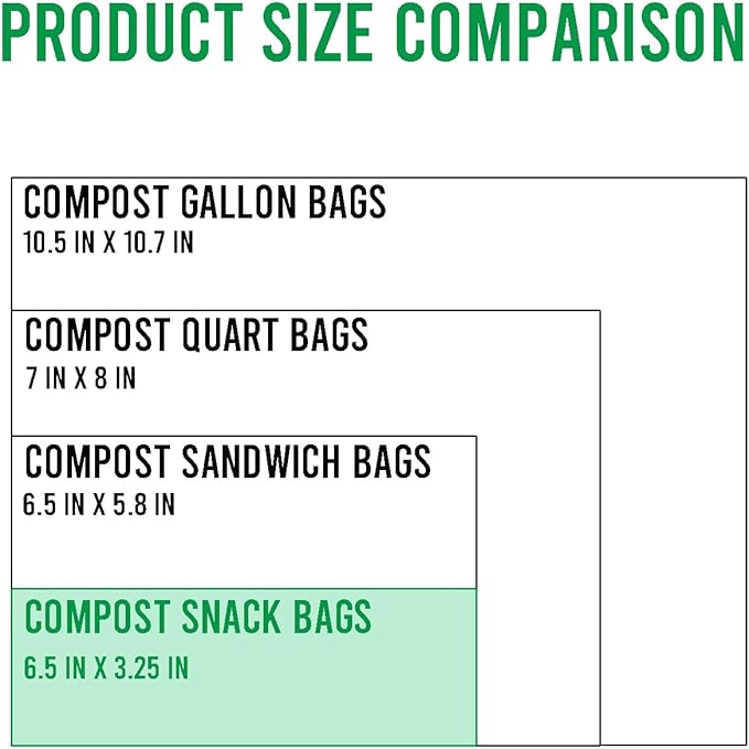 Compostable Snack Storage Zip Bags, 100 Count | 2 Mil | 6.5 IN x 3.25 IN, Freshness Easy Open Biodegradable Eco-Friendly Reclosable Compost Zipper Bags for Food On the Go