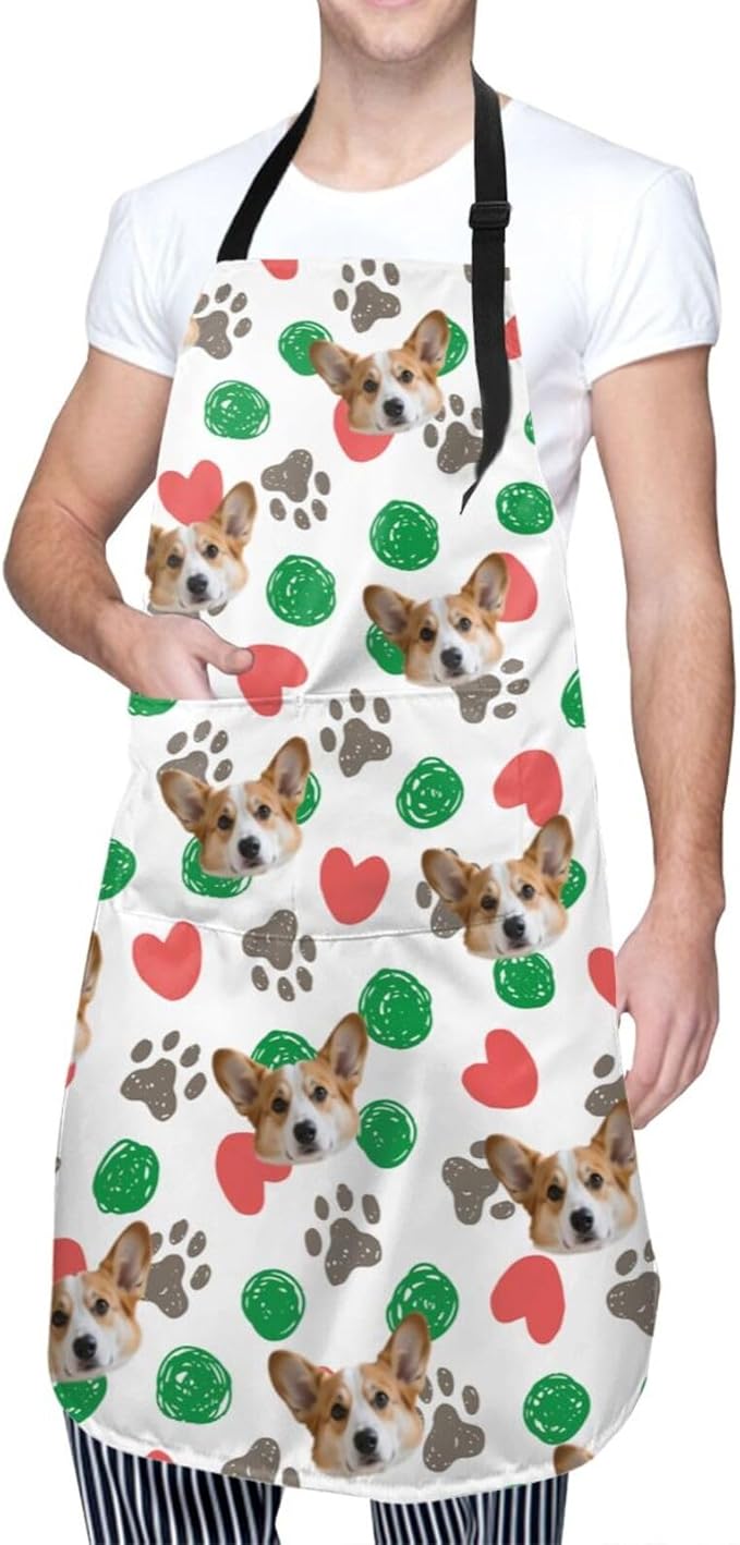 Custom Face Apron for Men Women, Personalized Photo Apron with Pockets, Customized Kitchen Aprons