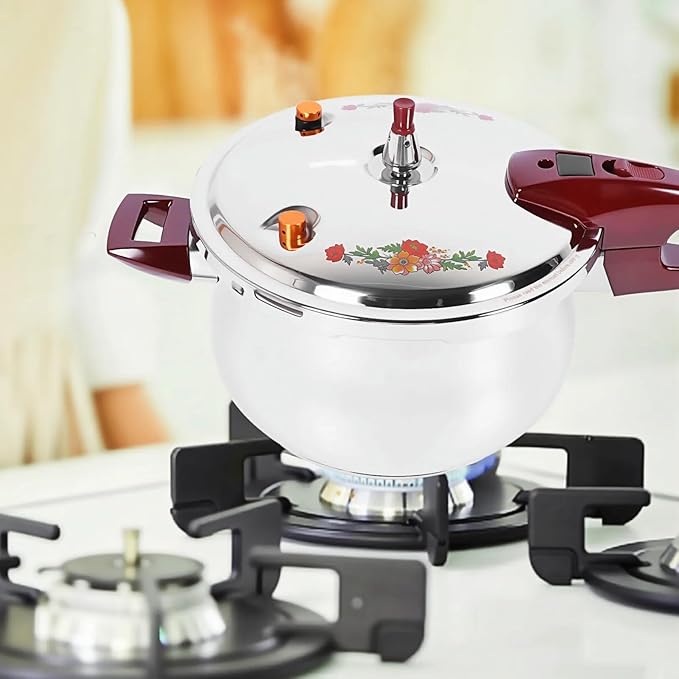 80KPA Stainless Steel Pressure Cooker, Printed Pressure Pot with Safety Valve Devices and Ergonomic Handle, Compatible with Gas & Induction Cooker for Home Use (6l)