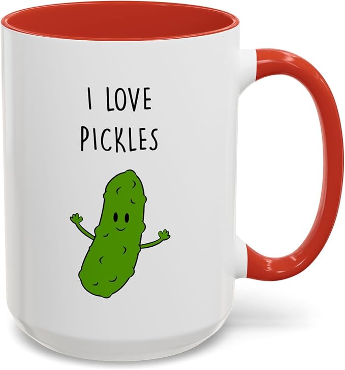 Cute Pickle Lovers Coffee Mug - I Love Pickles, Black Accent Mug, Funny Gift for Veggies Fans, Kitchen Decor, Unique Ceramic