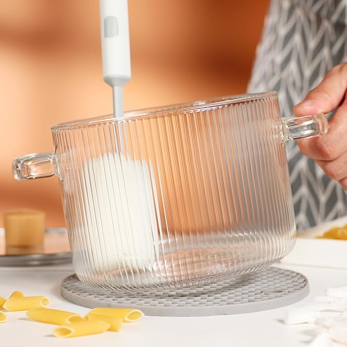Glass Cooking Pot with Lid - 1.8L(63oz) Heat Resistant Borosilicate Glass Saucepan with Brush & Anti-Scalding Mat for Pasta Noodle, Soup, Milk, Baby Food