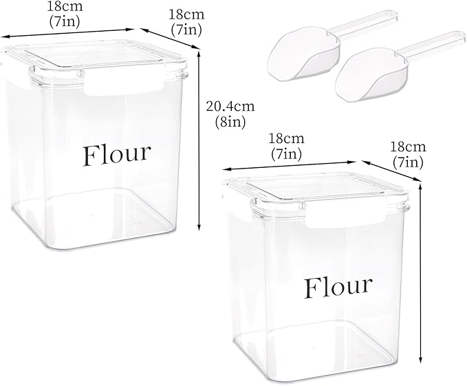 Airtight Food Storage Containers with Lids,2Pcs Kitchen and Pantry Organization Set for Flour, Sugar, Cereal, Dry Food, Brown Sugar,BPA Free Plastic Canisters for Kitchen, Pantry Organization