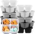 Honeydak 10 Pack Snack Container 4 Compartment Reusable Bento Snack Boxes Divided Lunchable Containers with Lids Meal Prep Lunch Food Storage Boxes for School Work Travel(Black and White Ombre Color)