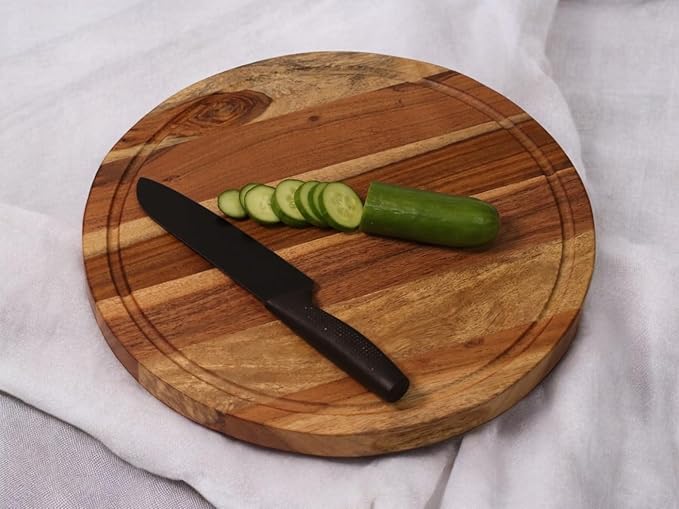 Vesta Homes Large Wooden Round Chopping Board, Cutting/Serving Board, Charcuterie, and Cheese Board for Kitchen | Natural Acacia Wood | 15 * 15 * 1 Inches | Handcrafted in India