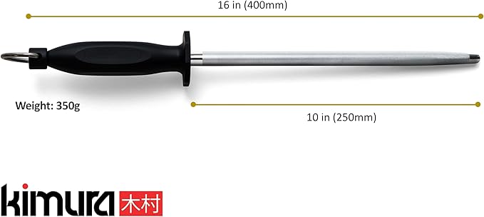 Kimura Professional Diamond Honing Steel, 10 inch Honing Rod, Diamond Knife Sharpener, Magnetized Steel, Ergonomic & Balanced Polypropylene Handle, Ideal for All Chef Knives, Japanese Gift Box