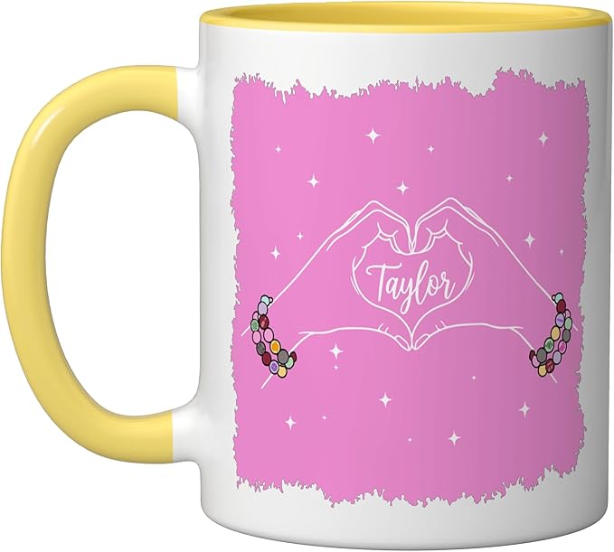 Heart Hands Taylor First Name Girl Vintage 70's 80's Ceramic Mug, Yellow/White
