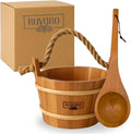 Sauna Bucket and Ladle Set – Handcrafted from Canadian Red Cedar Wood – 1 Gallon (4Liters) Water Capacity – Leakproof Liner – Natural Rope Handle - Luxury Sauna Accessories Set