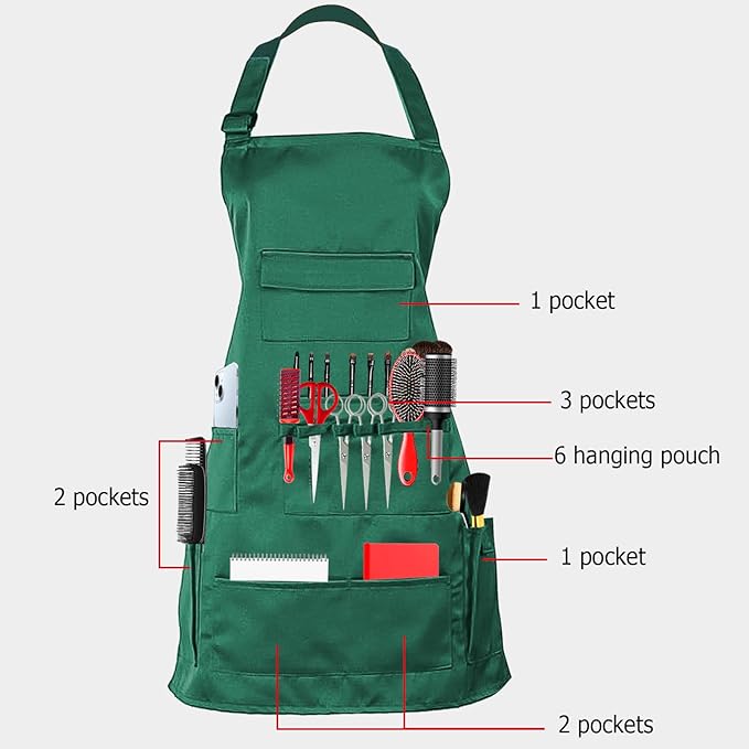 boshiho Painting Aprons, Adjustable Buckle, Barber Apron with Pockets for Women/Men/Unisex, Utility or Work Apron (Green)