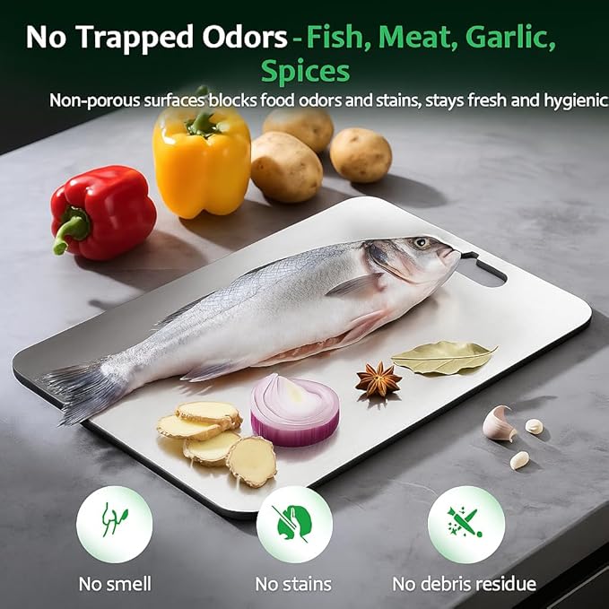 Titanium Cutting Board – Double-Sided Metal Chopping Board for Kitchen, Knife-Friendly & Dishwasher Safe, Rust Resistant, Modern Design, 15.3” x 11”
