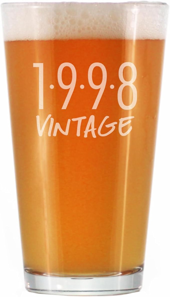 Vintage 1998 Pint Glass for Beer - 27th Birthday Gifts for Men or Women Turning 27 - Fun Bday Party Decor - 16 oz