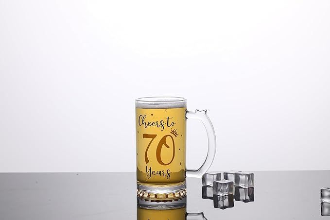70th Birthday Gift，Men and Women Cheering 70th Birthday Beer Mugs，Cheers to the 70th Anniversary Beer Glass，70th Birthday Party Wedding Anniversary Decorative Gift, 18 Ounce (Cheers to 70 Years)