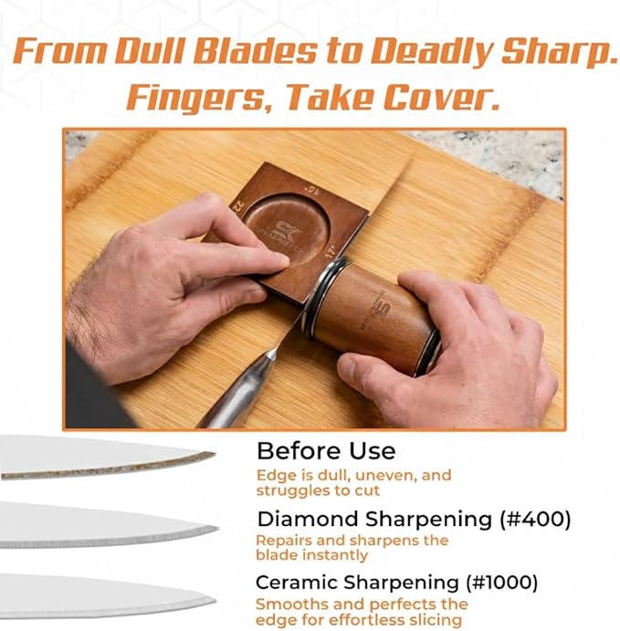 Rolling Knife Sharpener Kit - Diamond & Ceramic Sharpening Discs, 4 Angle Magnetic System with Zipper Storage Bag - Professional Wheel Sharpener Tool Set for Kitchen Knives Christmas Gift