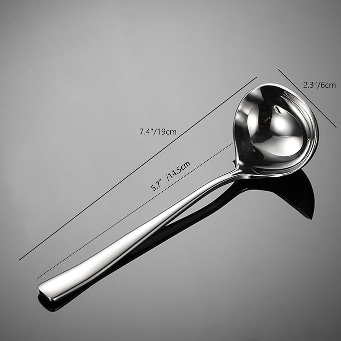 2 Pieces Stainless Steel Small Ladle, Gravy Ladle, Sauce Drizzle Spoon with Spout, Small Sauce Spoon for Gravies and Dressings, Silver