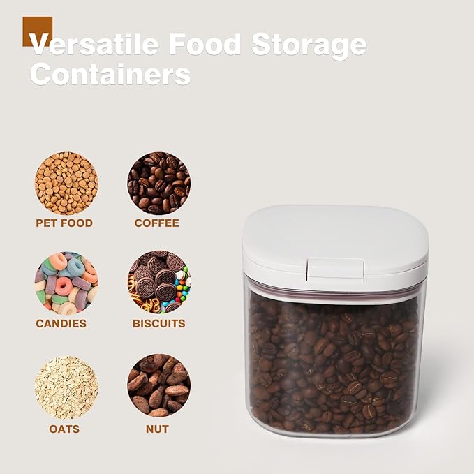 LivLab Mker Cereal Containers with Pop Lid - 1.0L/1.0 Qt Food Storage Dispenser Grain Bin for Candy, Grain, Rice and Snacks, Household for Kitchen Pantry Organization, White