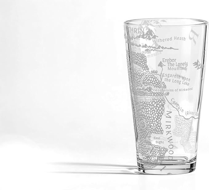 MAP OF MIRKWOOD RHOVANION Engraved 16oz Pint Glass | Inspired by Tolkien Power Ring and Middle Earth | Great Christmas Gift Idea | Unique Elvish Fantasy Wizard Fantasy Decor!