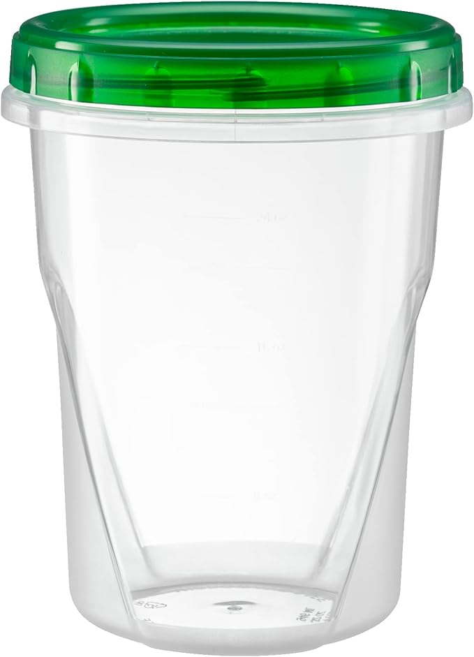 (32 Ounce 10 Pack) Twist cap Containers Clear Bottom With Green Top Screw on Lids Twist Top Food Storage Freezer Containers