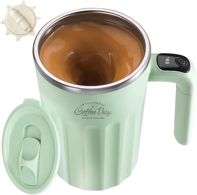 Self Stirring Mug,Self Stirring Coffee Mug,Suitable for Coffee, Milk, Cocoa and Other Beverages,Insulated bottle (Matcha Green-temperature, 12 Ounces)