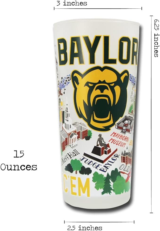 Catstudio Drinking Glass, Baylor University Glass Cup for Kitchen, 15oz Dishwasher Safe Tumbler for BU Alumni