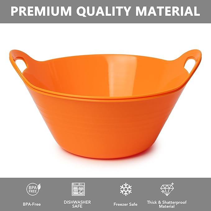 Tiawudi 4 Pack Snack Bowls (4.9L Large), Plastic Serving Bowls for Party, Large Bowls with Handles for Kitchen, Fruit, Cereal, Candy, Salad and Chip, Microwave Safe