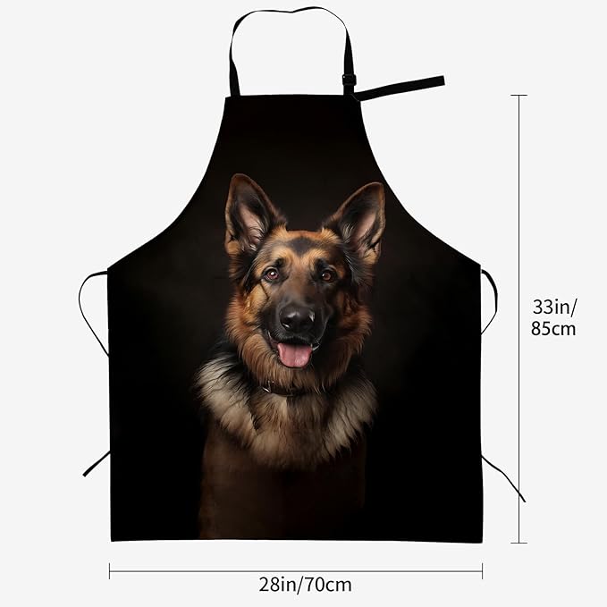 German Shepherd Apron for Women, 28x33in, Kitchen Chef Aprons with 2 Pockets, Polyester, Animal Dog Apron for Cooking BBQ Baking Gardening Chef, Gifts for Mom Wife Dad