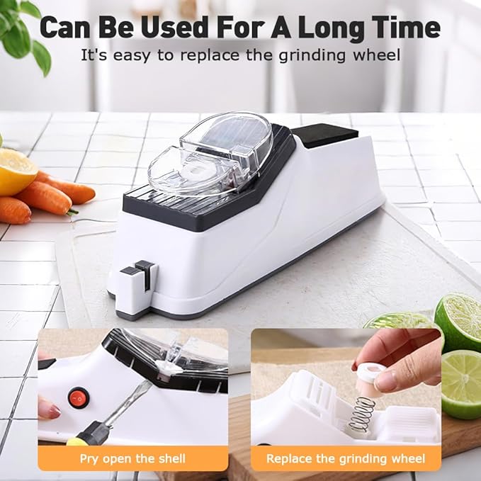 Electric Knife Sharpener, Knife Sharpening Tool with Replacement Grinding Wheel, USB Rechargeable MultiFunctional Sharpener for Kitchen Knives and Scissors,Home Restaurant Use (USB Sharpening Edition)