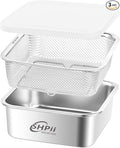 Square Colander Set, 304 Stainless Steel with PE Lid, Storage Container, Tofu Drainer, Back of House Preparation, Washing and Drainage Tools, Refrigerator Storage, Picnic Party (2000ML)