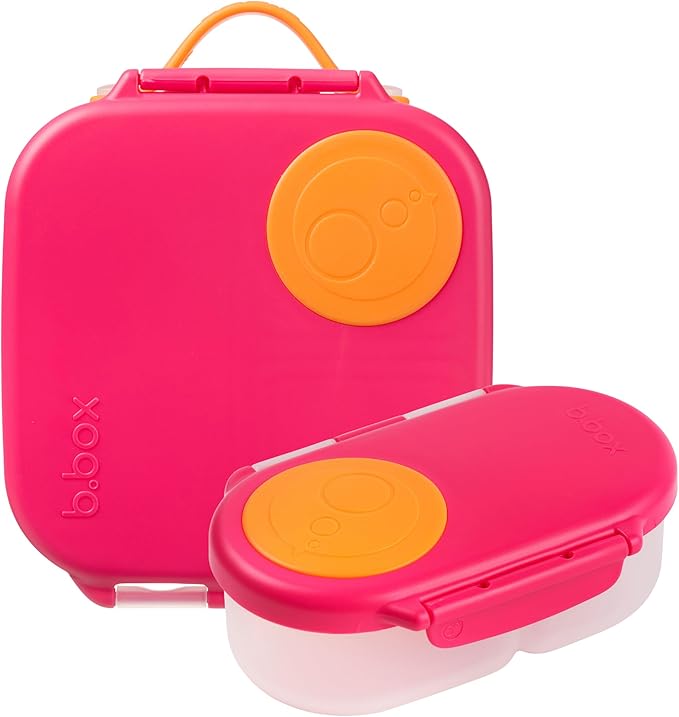b.box Mini Lunch + Snack Containers (Strawberry Shake): 2-Pack Set Includes Lunch Box (4 1/4 Cup Capacity) & Snack Box (1 3/4 Cup Capacity). Easy Open Bento Containers, School Supplies