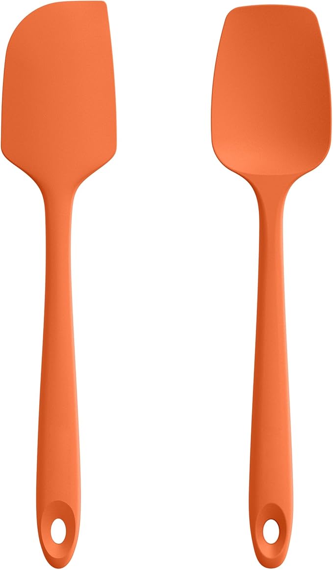 U-Taste Flat Spatula & Spoon Spatula: 11.38in 600ºF Heat Resistant Silicone Bowl Scraper, Flexible Rubber Kitchen Cooking Mixing Utensil with Upgraded Non-Stick Surface (Set of 2, Orange)