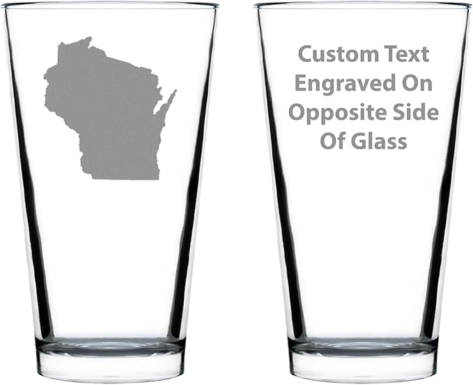 Custom Wisconsin State Outline Pint Glass for Beer - State Themed Drinking Decor and Gifts for Wisconsinites - 16 Ounce
