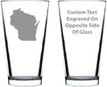 Custom Wisconsin State Outline Pint Glass for Beer - State Themed Drinking Decor and Gifts for Wisconsinites - 16 Ounce