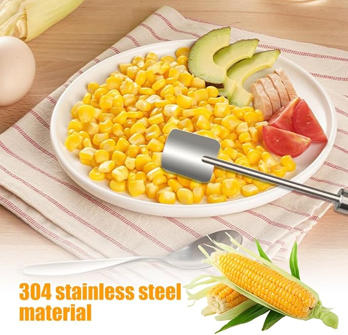 Corn Peeler for Corn on The Cob Stripper Tool, 2025 New Long Handle Stainless Steel Corn Stripper Tool, Quick Corn Kernel Remover Tools for Kitchen Use (2PCS)