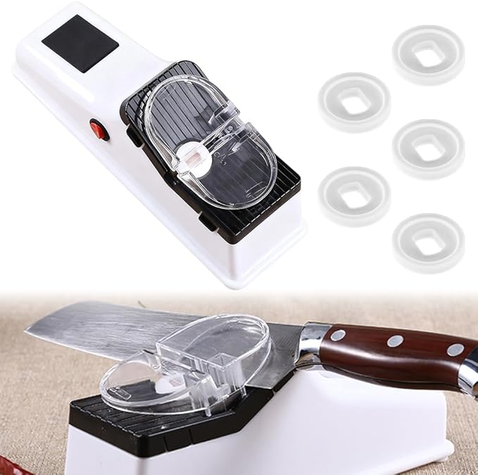 Electric Knife Sharpener, Knife Sharpening Tool with Replacement Grinding Wheel, USB Rechargeable MultiFunctional Sharpener for Kitchen Knives and Scissors,Home Restaurant Use (USB Rechargeable)