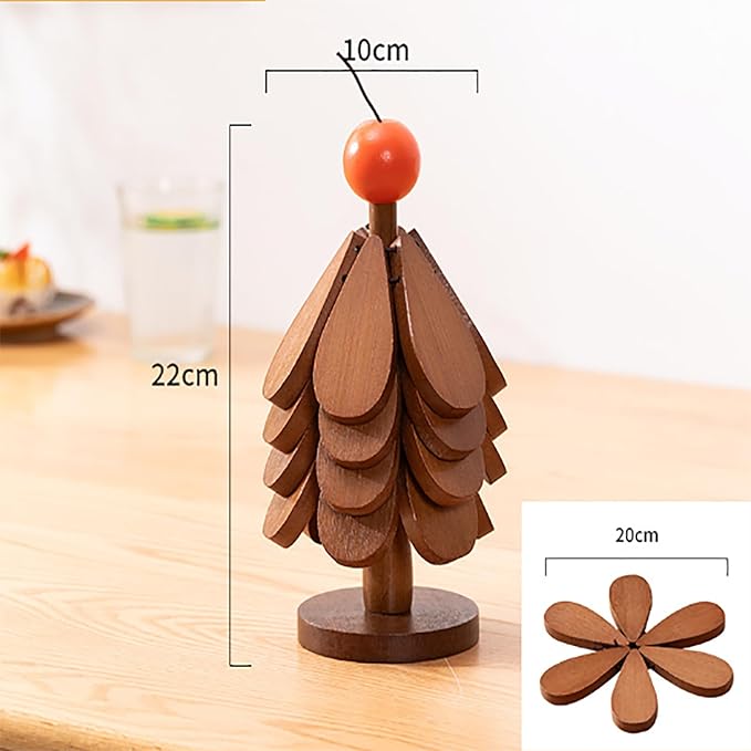 Wooden Trivets for Hot Dishes for RestaurantHot Dish Coaster with Tree-Shaped Wood Collapsible Hot Pad Trivet Tree(4 Piece-Walnut)