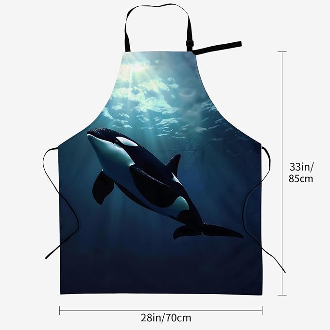 Ocean Orca Apron for Women, 28x33in, Kitchen Chef Aprons with 2 Pockets, Polyester, Sea Animal Apron for Cooking BBQ Baking Gardening Chef, Gifts for Mom Wife Dad