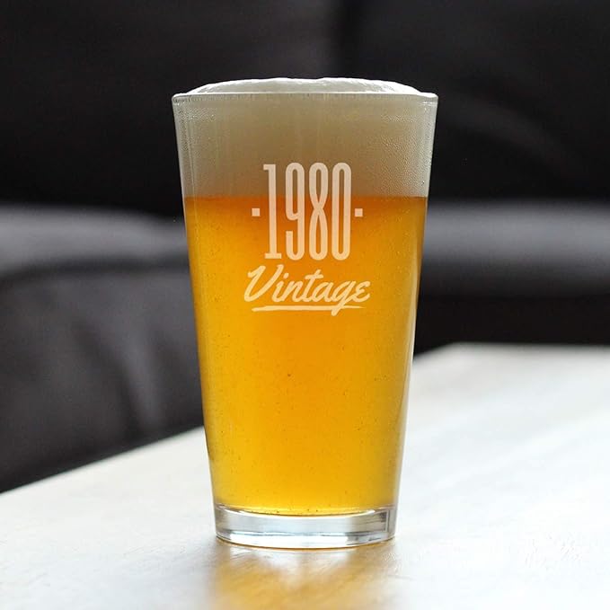 Vintage 1980 Pint Glass for Beer - 45th Birthday Gifts for Men or Women Turning 45 - Fun Bday Party Decor - 16 oz