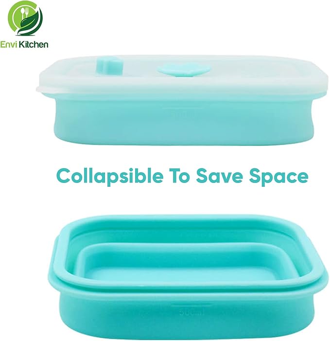 Food Storage Containers with Airtight Lids - Collapsible Container for Kitchen, Pantry Organization - Silicone Air Tight Snack, Lunch Organizer Set - Oven, Microwave, Freezer-Safe - 3 Pack