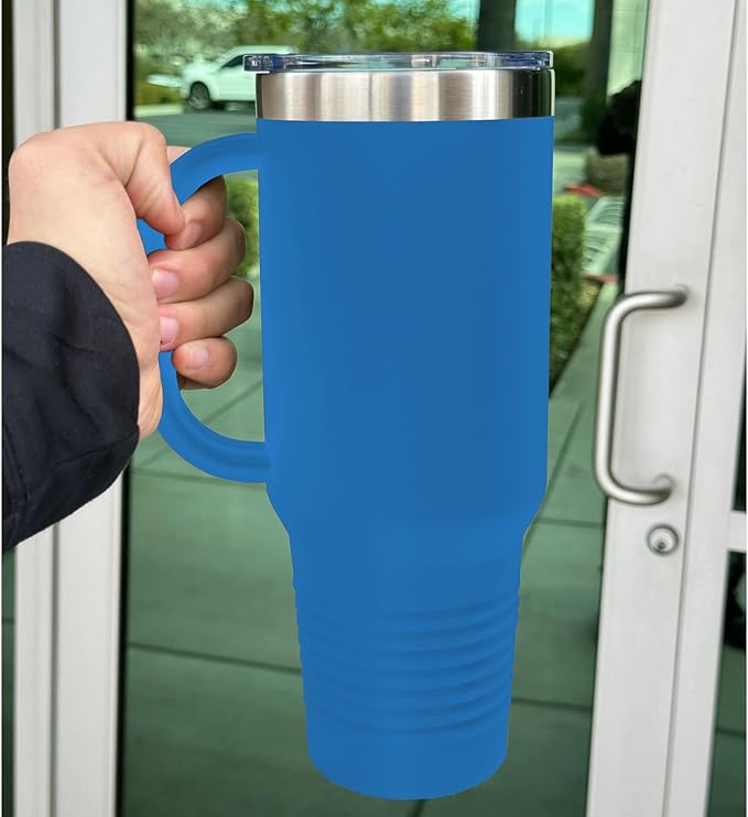 LaserGram 40oz Vacuum Insulated Travel Mug with Handle, Sushi, Personalized Engraving Included (Dark Blue)