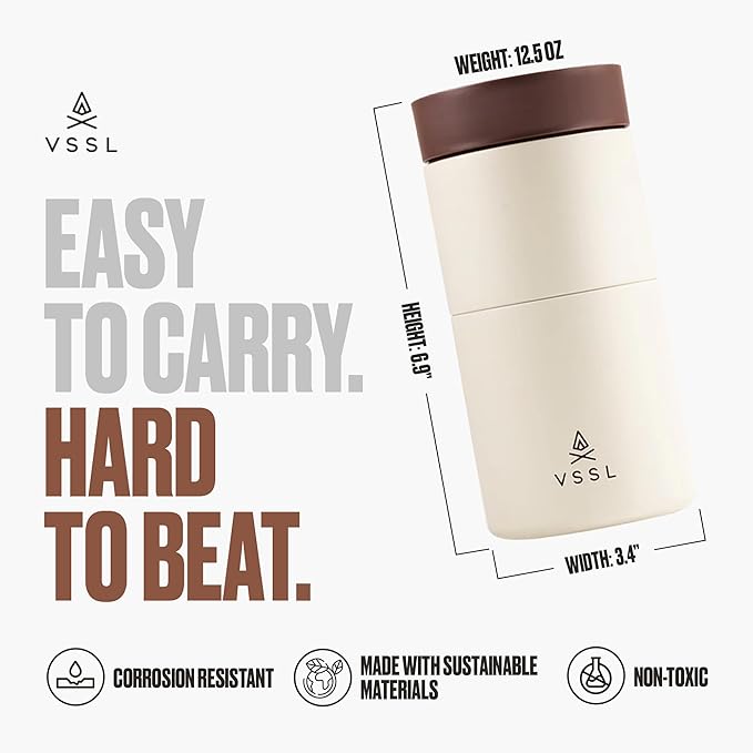 VSSL - Nest Pour Over Coffee Set | Coffee Maker for Camping | All-In-One Travel Pour Over | Transportable Dripper, 10oz Stainless Steel Travel Mug | Compact Storage & Adventure Ready | Cream