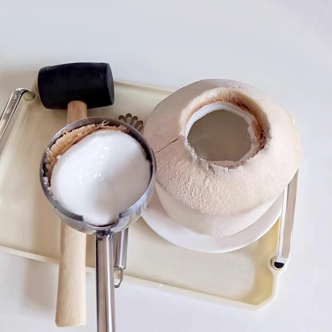 Coconut Opener Tool Set,Food Grade Coconut Opener,Coconut Scraper for Kitchens,Picnics and Beach Vacations