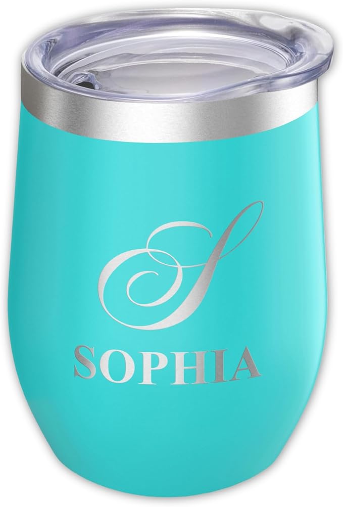 Gifts Inscribed Personalized Wine Tumbler with Lid – Teal Custom Engraved Stainless Steel Insulated Mug for Hot & Cold Drinks – Customized Bridesmaid, Wedding, or Birthday Gift