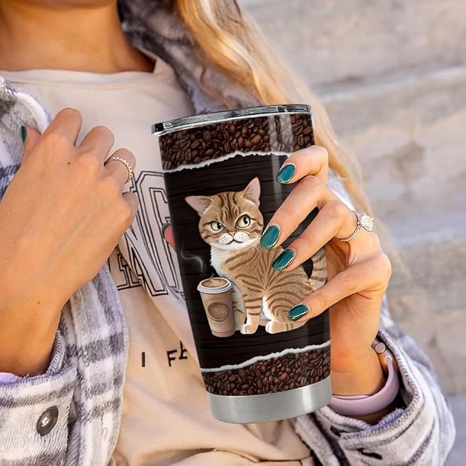 Cat Tumbler 20oz Stainless Steel Insulated Travel Mug Cup for Women Girls Coffee Lovers Gifts for Birthday Christmas