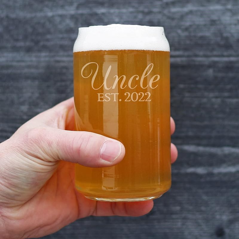 Uncle Est 2022 - Beer Can Pint Glass Gift for First Time Uncles - Decorative 16 Oz Glasses