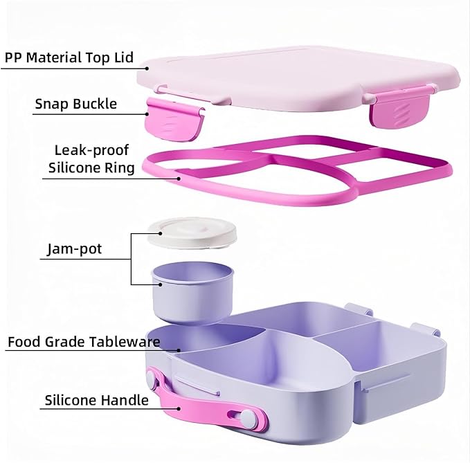 Lunch boxes for kids， Leakproof Bento box with Compartments - BPA-Free & Chemical Dye-Free, Suitable for children of all ages, Perfect for School Lunches, Picnics & Short Trips . (Taro Purple)
