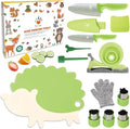 Kibbidea 13 Pcs Kids Kitchen Knife Set, Kids Cooking Sets Real with Cutting Board, Peeler, Serrated Edges Stainless Steel Toddler Safe Knife, Sandwich Cutter (Green)