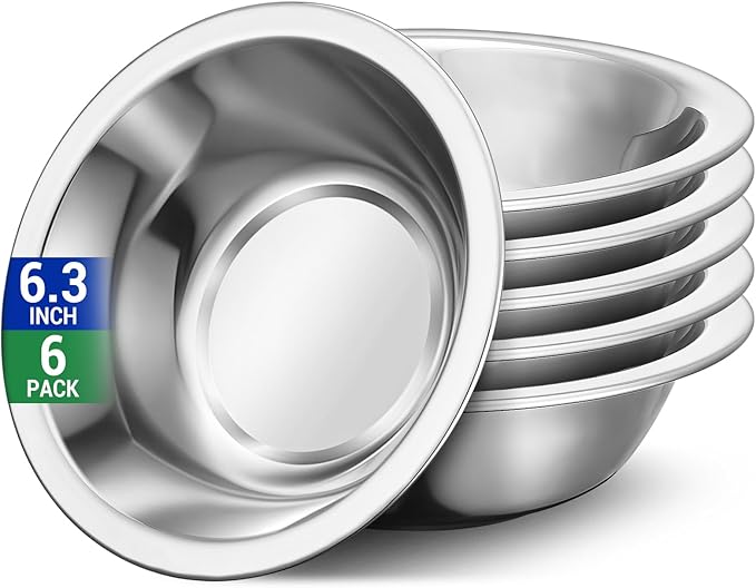 304(18/8) Stainless Steel Mixing Bowls for Kitchen, 6 Pack 6.3" 13.67 fl.oz Metal Mixing Bowls Set Stackable for Baking Serving Cooking Food Prep Storage Dishwasher Safe Heavy Duty