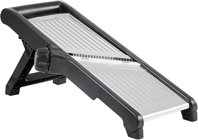 Restaurantware Stainless Steel Adjustable Mandoline Slicer - German Standard Vegetable Slicer with Blade Guard, Includes Cut-Resistant Gloves - Food Slicer for Potato, Onions, Cucumbers, Tomato